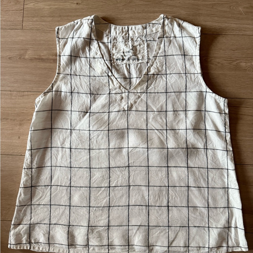 notPERFECTLINEN Cream and Black Checkered Tank Top